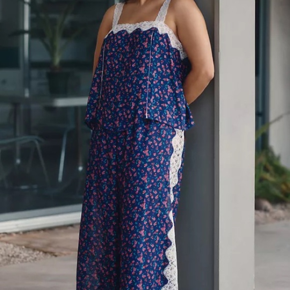 NWT Anthropologie Blue Floral Lace Pajama Top 1X